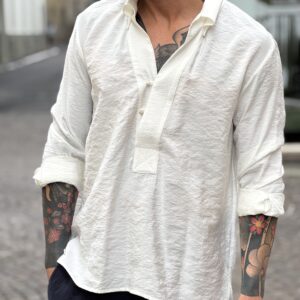 Camicia collo serafino latte