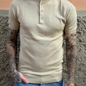 Polo in maglia collo coreano beige