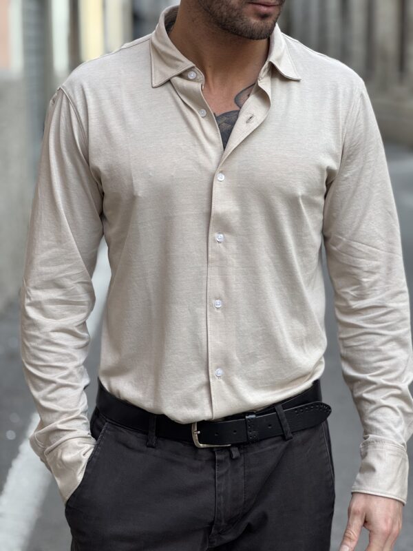 Camicia in micro piquet greige - immagine 2
