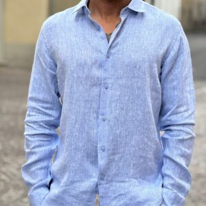 Camicia in lino mélange sky