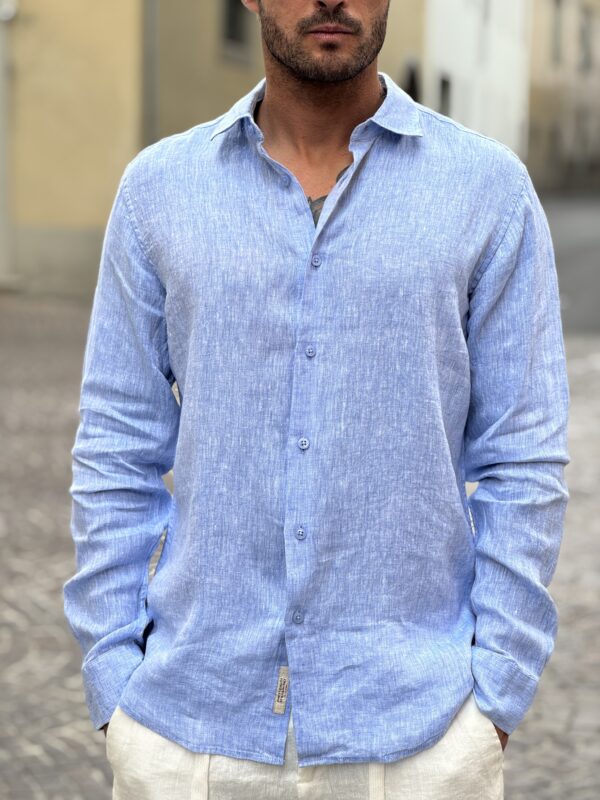 Camicia in lino mélange sky
