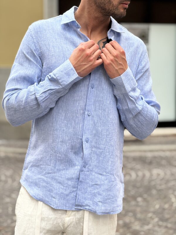 Camicia in lino mélange sky - immagine 2