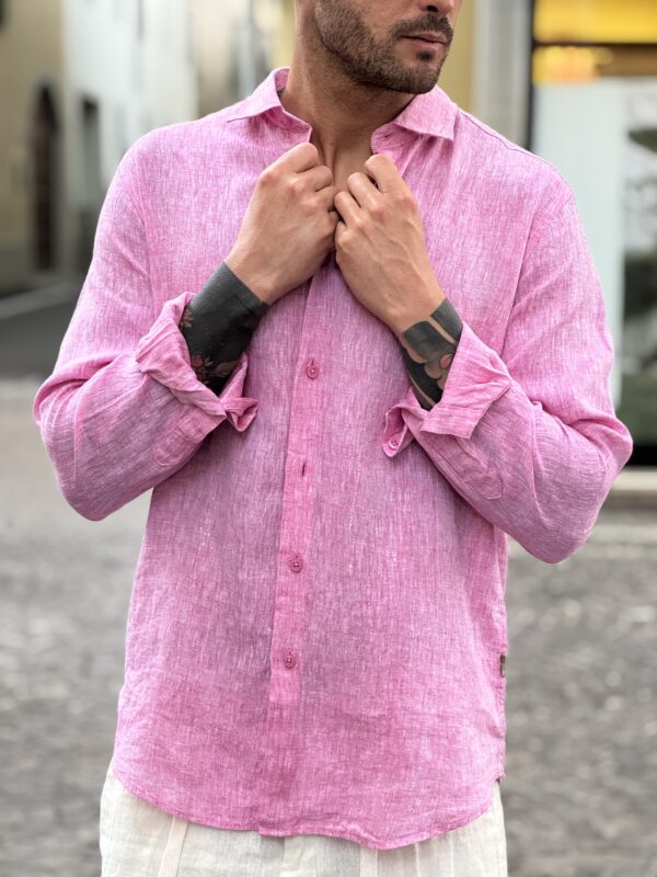 Camicia in lino mélange magenta - immagine 2