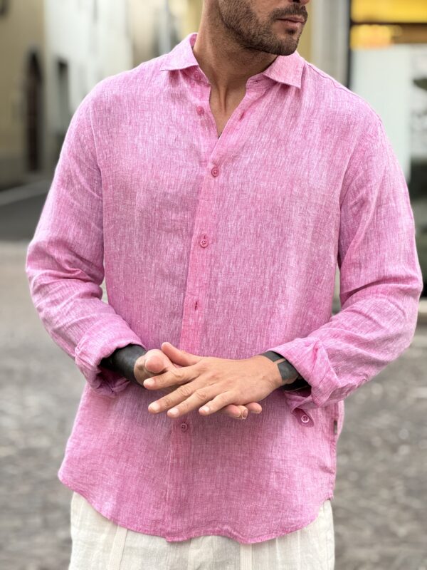 Camicia in lino mélange magenta - immagine 3