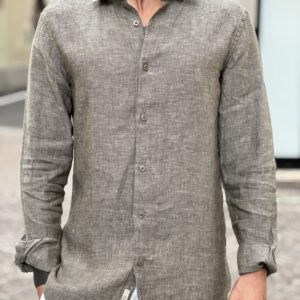 Camicia in lino mélange military