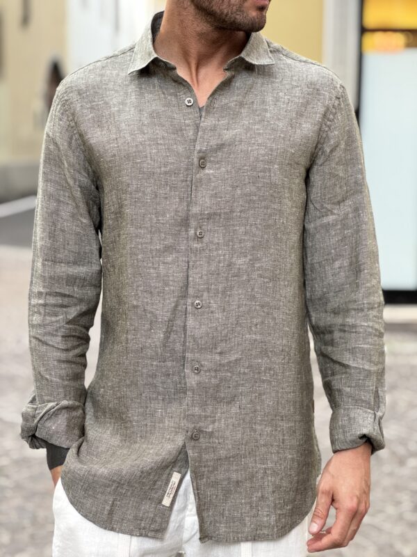 Camicia in lino mélange military