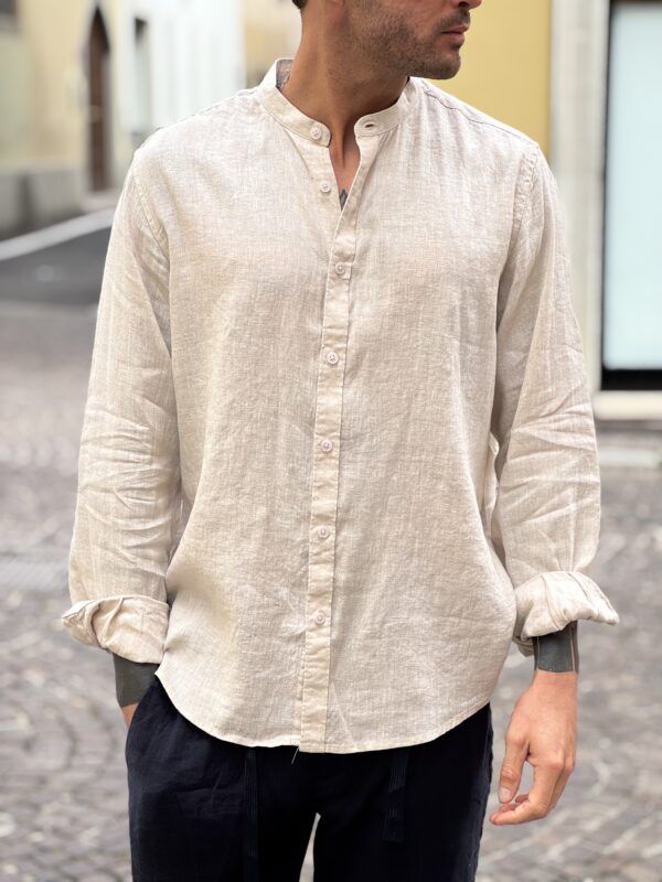 Camicia in lino coreana beige