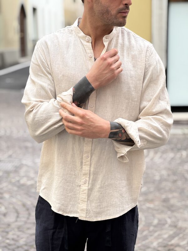 Camicia in lino coreana beige - immagine 2