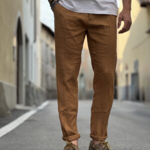 Pantalone in lino Michigan tobacco