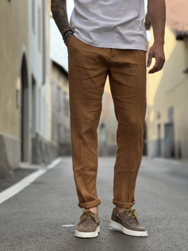 Pantalone in lino Michigan tobacco