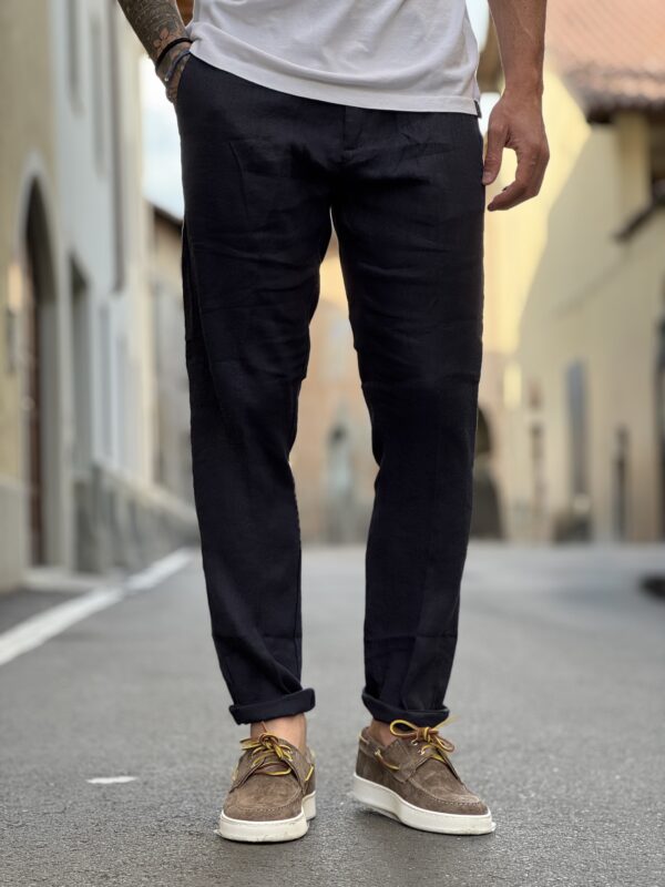 Pantalone in lino michigan deep blu