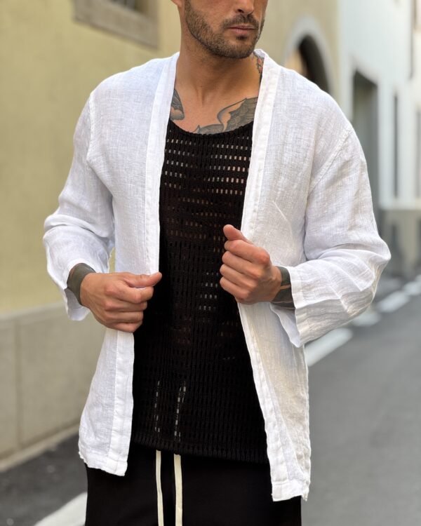 Kimono in lino white - immagine 3