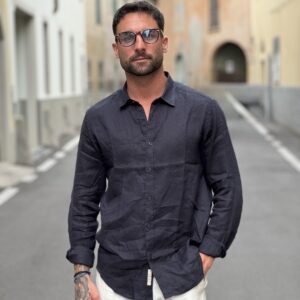 Camicia in lino beep blu