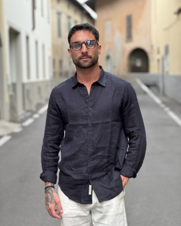 Camicia in lino beep blu