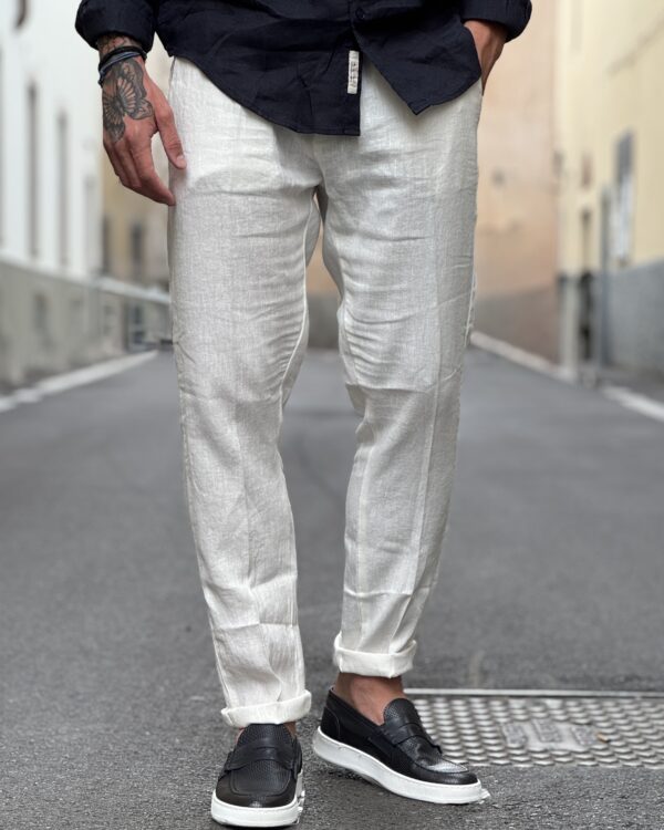 Pantalone in lino michigan white